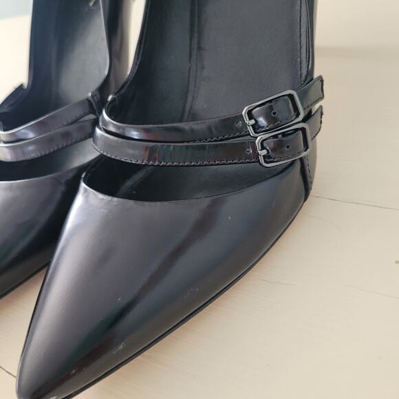 Via Spiga Black Patent Leather Stiletto Heels Double Buckle Pumps 9.5 - Picture 3 of 14